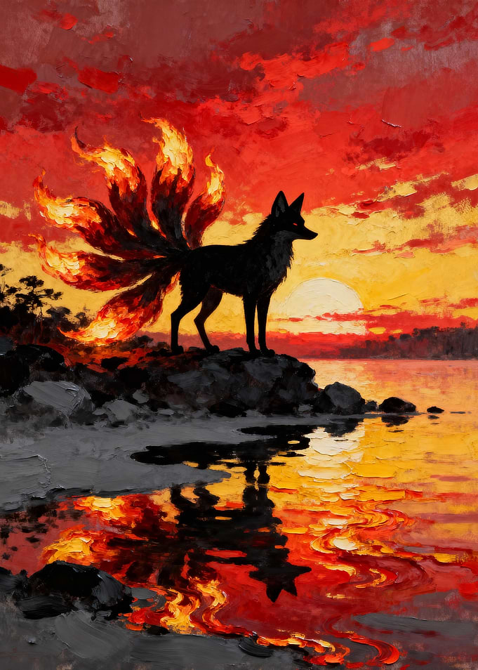 Nine-tailed Fox at Sunset