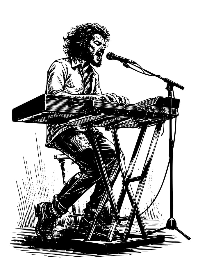 Musician playing keyboard and singing
