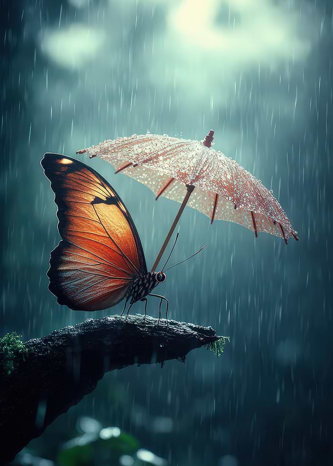 Butterfly with Umbrella in the Rain