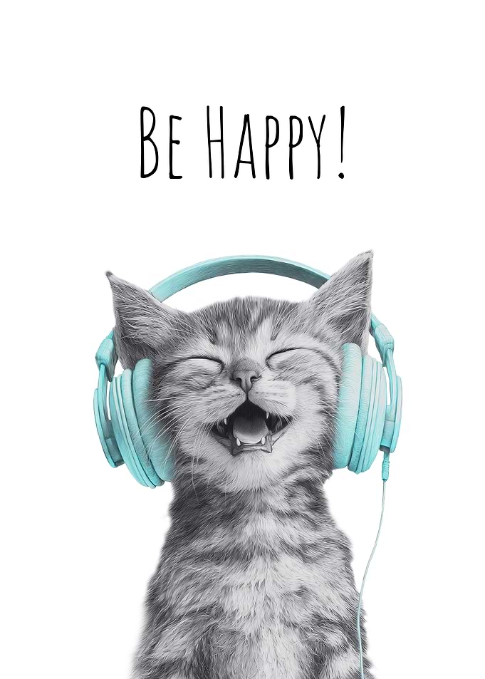 Happy Cat with Headphones