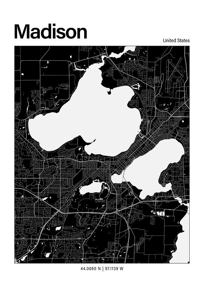 Madison Black and White Map