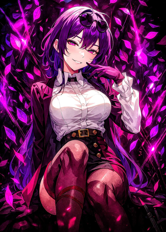 Anime Girl in Purple Leaves