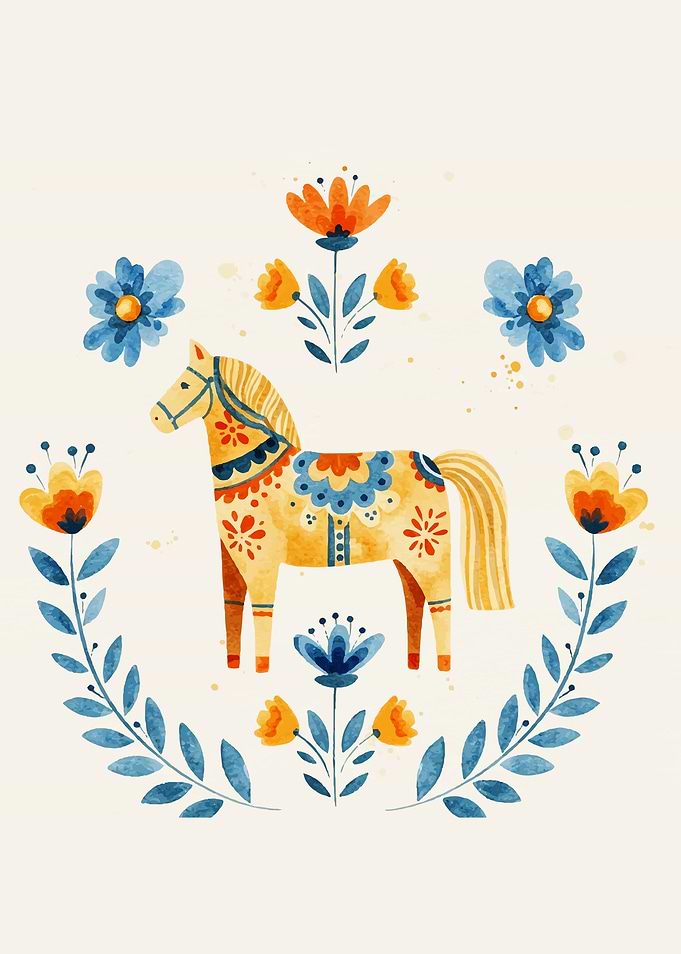 Dala Horse with Floral Wreath