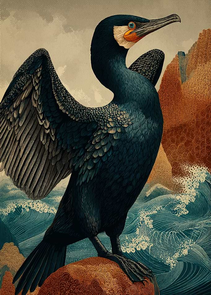 Cormorant Bird on Coastal Rocks