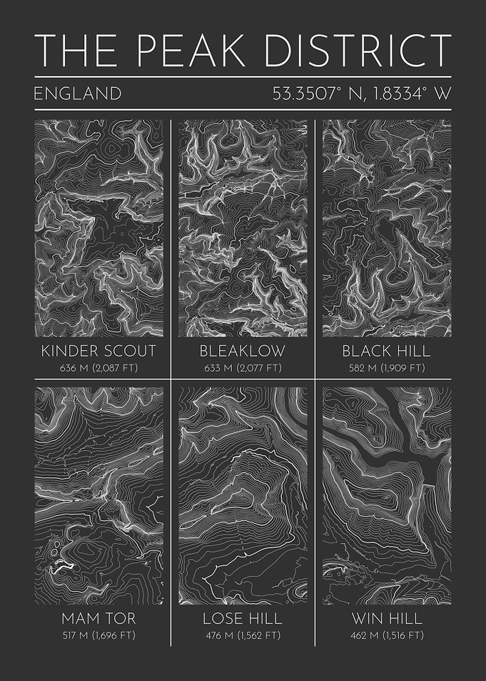 The Peak District Topographic Contour Map