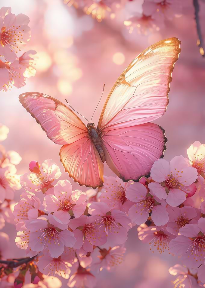 Pink Butterfly on Cherry Blossoms