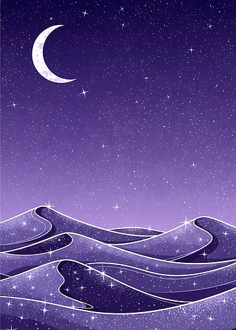 Purple Starry Night Desert Landscape