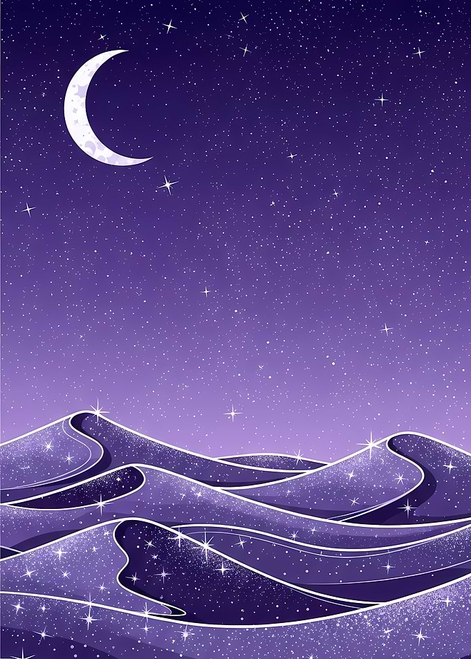 Purple Starry Night Desert Landscape