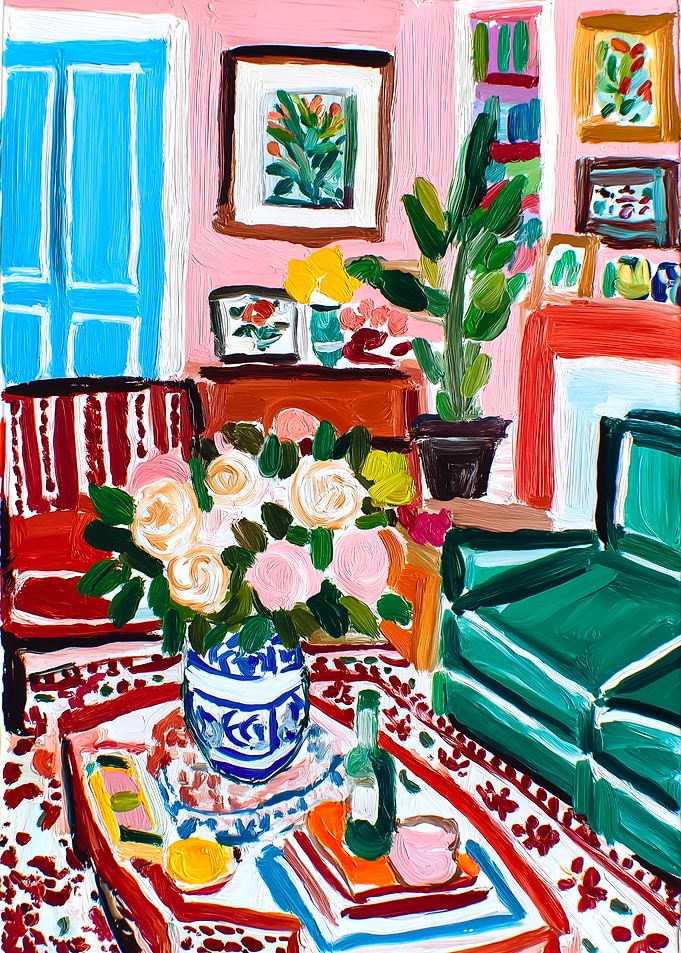 Colorful Interior Painting with Flowers