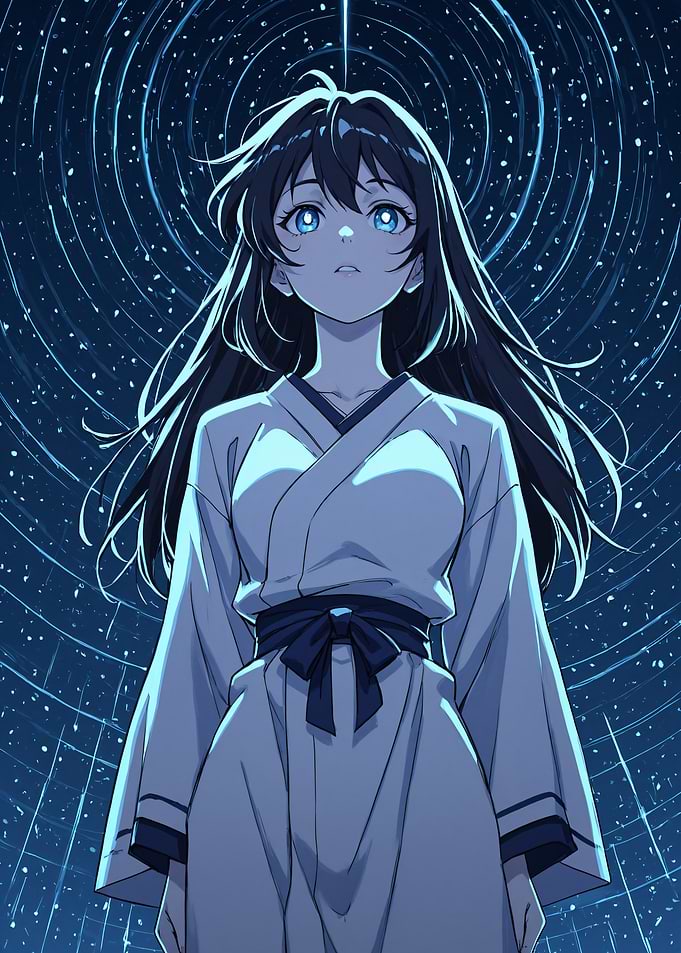 Anime Girl in Kimono with Starlight
