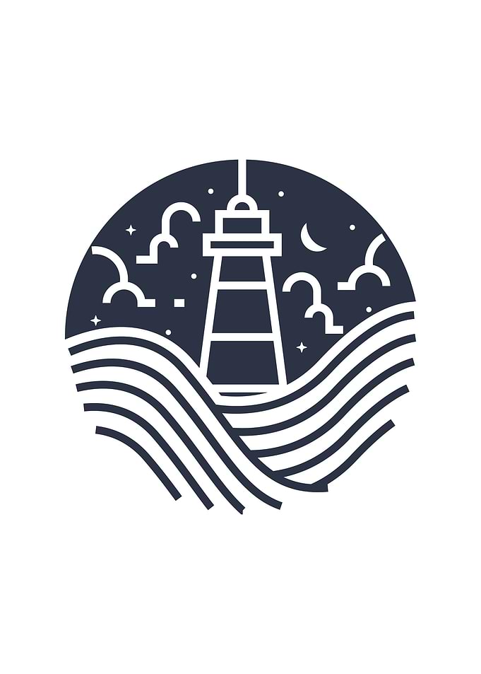 Lighthouse at Night Minimalist Illustration
