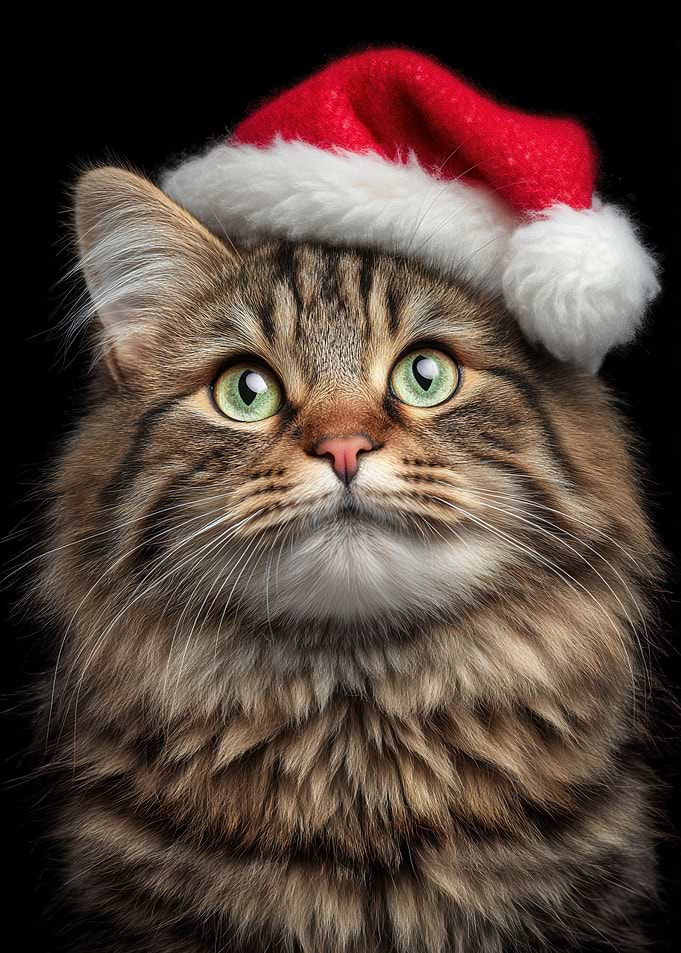 Cat with Santa Hat Portrait