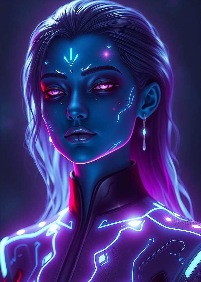 Cyberpunk Female Arcturian with Neon Details