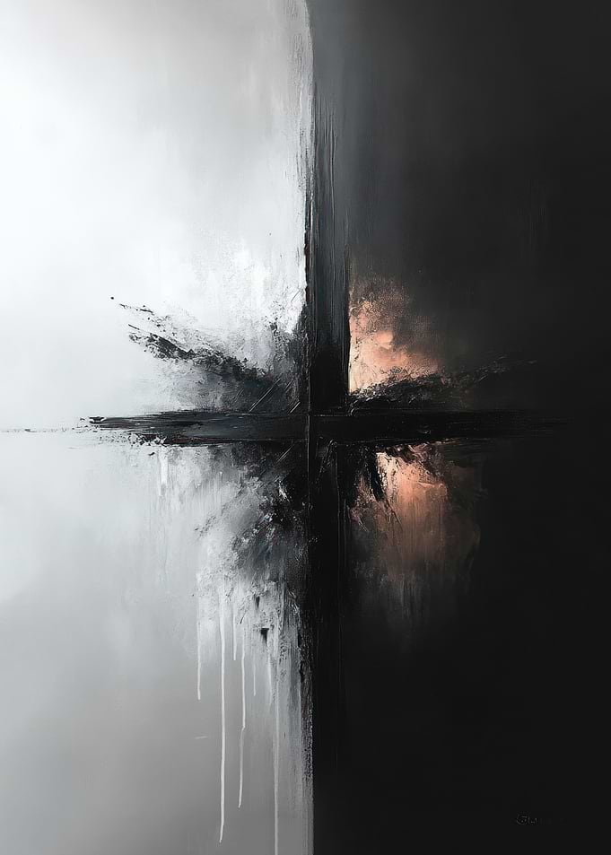 Abstract Black and White Cross Painting