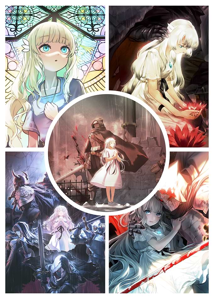 Anime Collage: Girl, Knight, and Fantasy Scenes