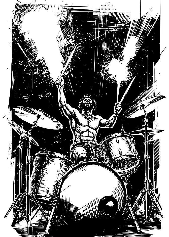 Drummer with Drumsticks Raised