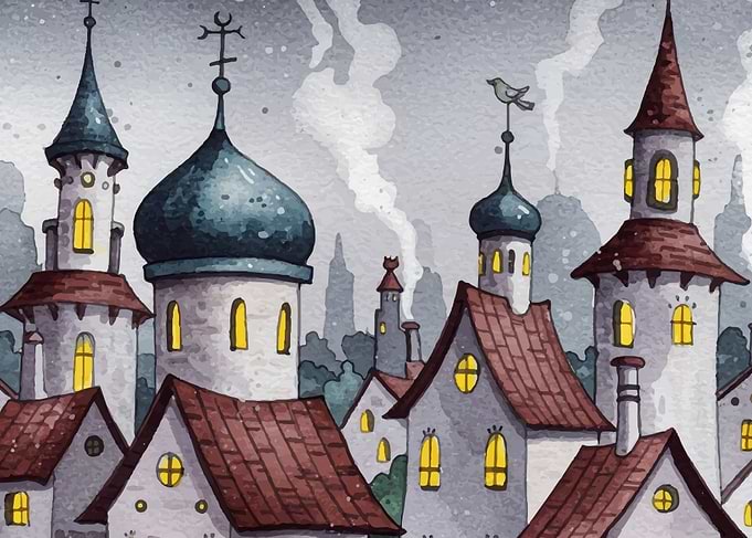 Watercolor Fantasy Townscape