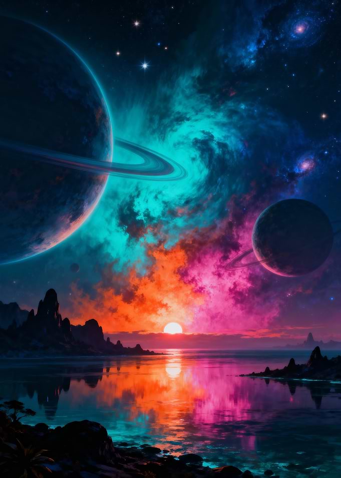 Exoplanet Landscape with Ringed Planets
