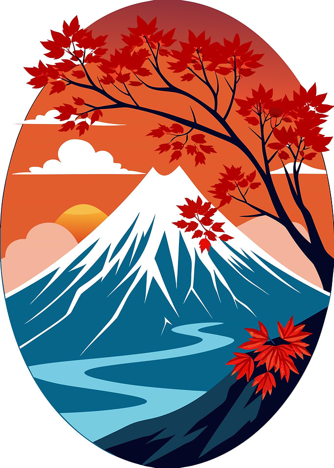 Mount Fuji Landscape with Autumn Maple Tree Metal Wall Print Art