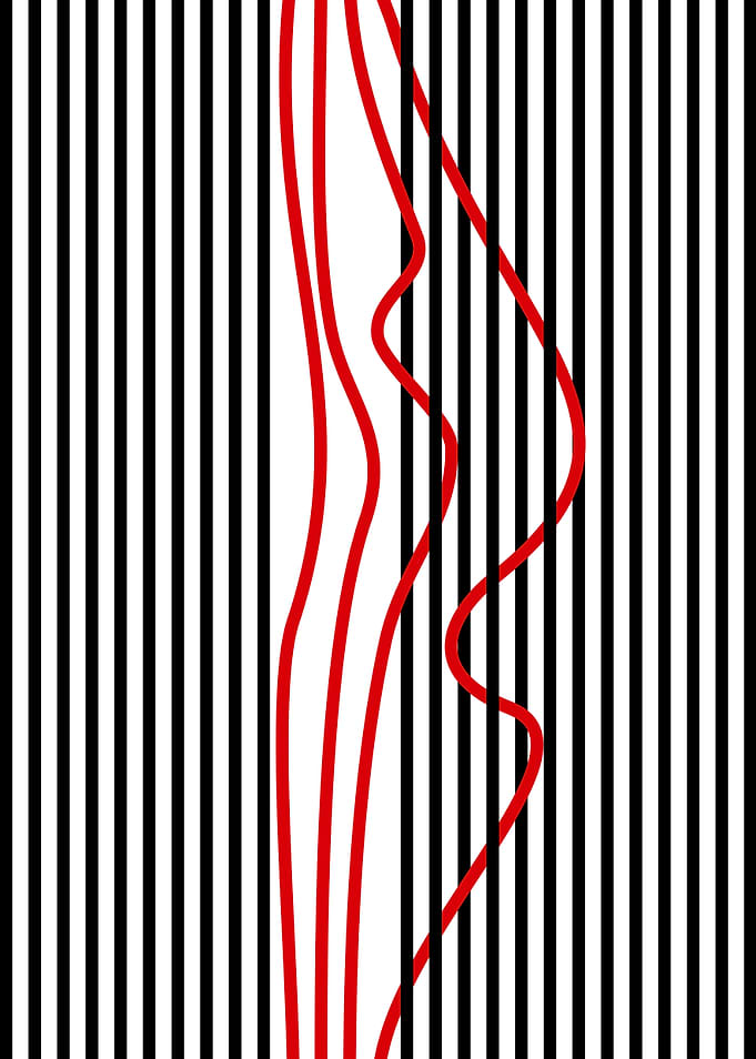 Abstract Red Lines on Striped Background