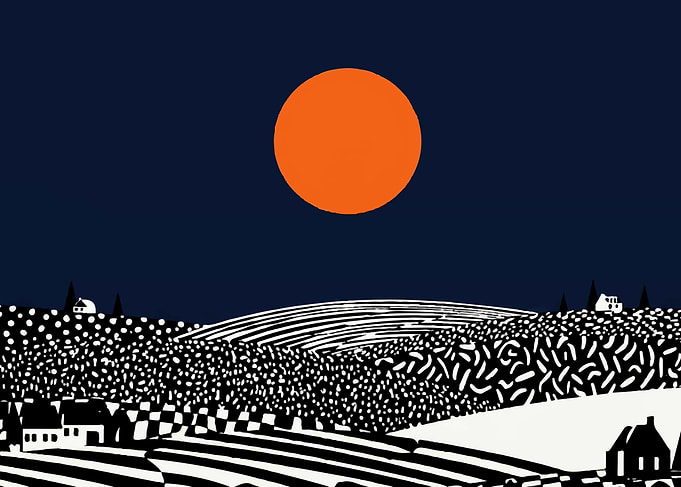 Abstract Landscape with Orange Sun