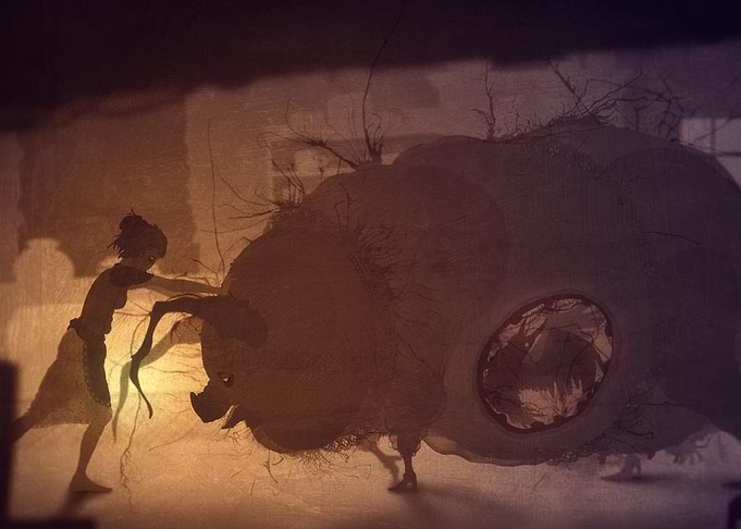 The Pig Mother's Daughter - Shadow Puppet mad eof paper and lace