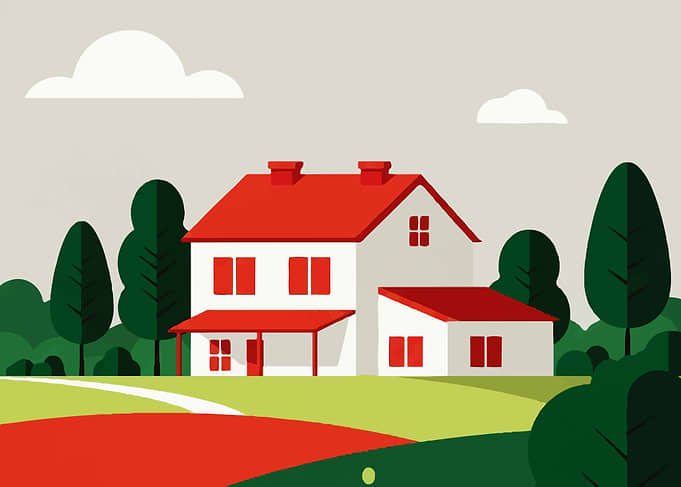 House in a landscape illustration