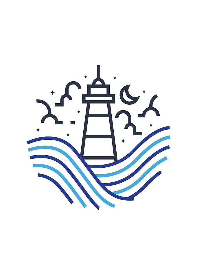 Lighthouse on Waves Minimalist Illustration