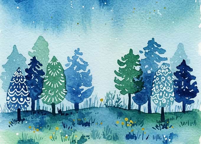 Watercolor Forest Landscape
