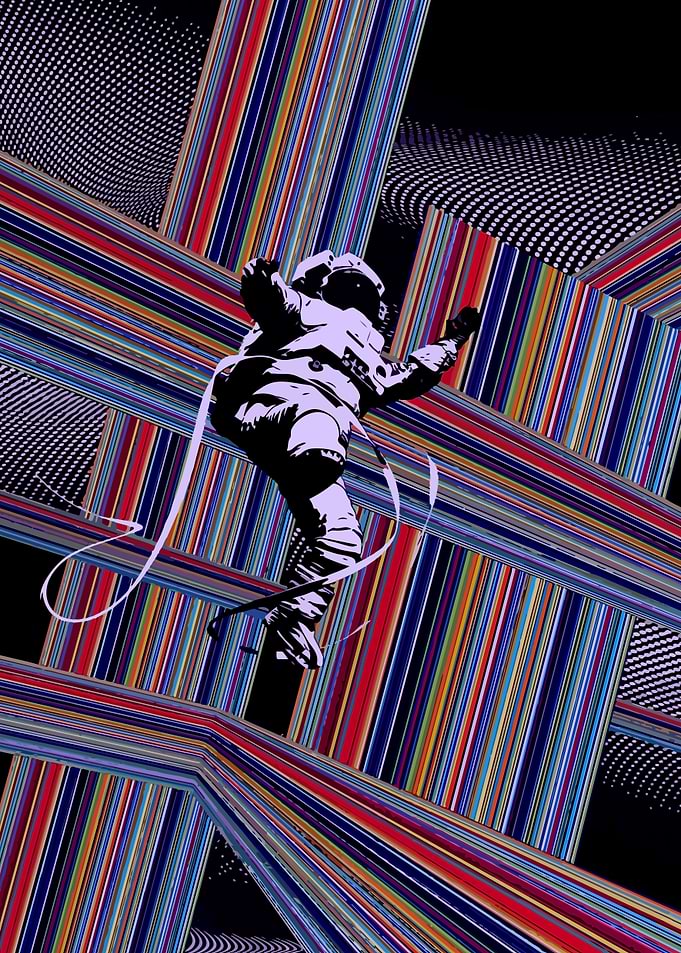 Astronaut in Colorful Abstract Space