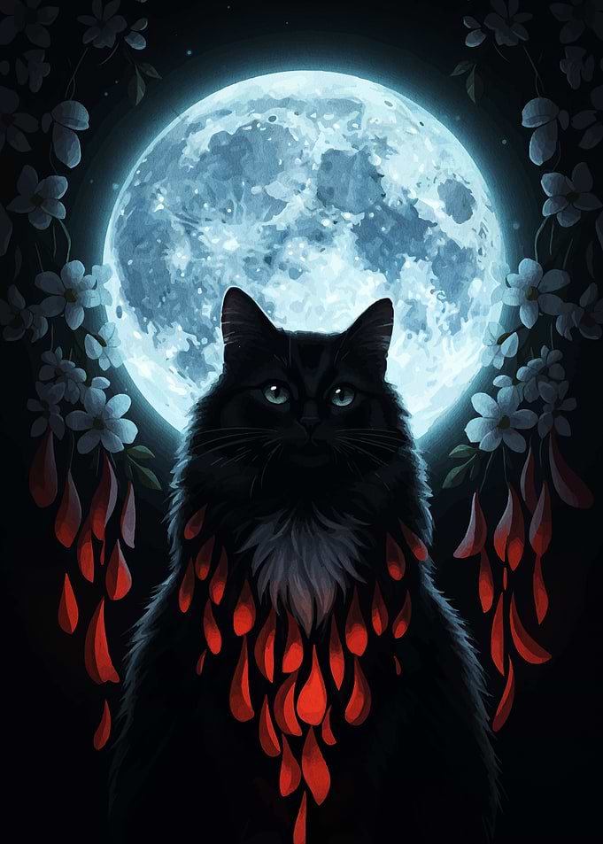 Black Cat and Moon Digital Art
