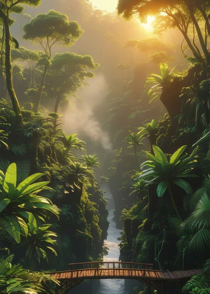 Lush Jungle River Crossing