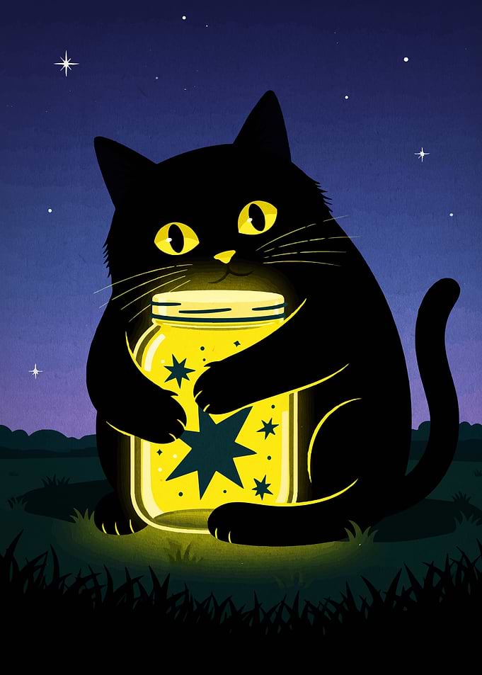 Black Cat with Jar of Stars