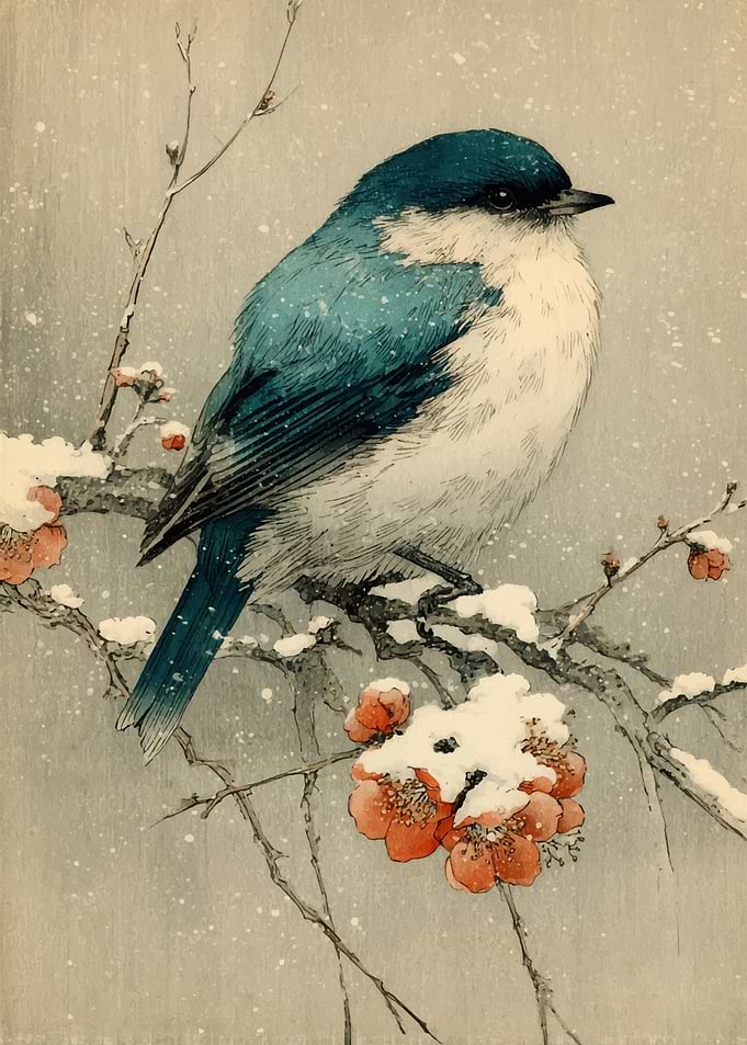 Bird on Snowy Branch
