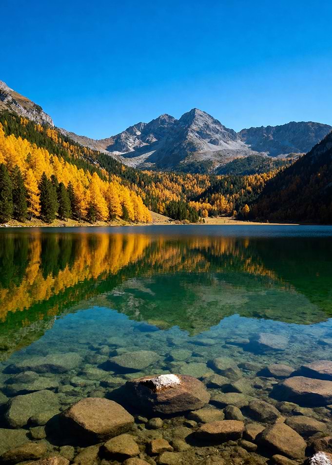 Alpine Lake Reflection in Autumn