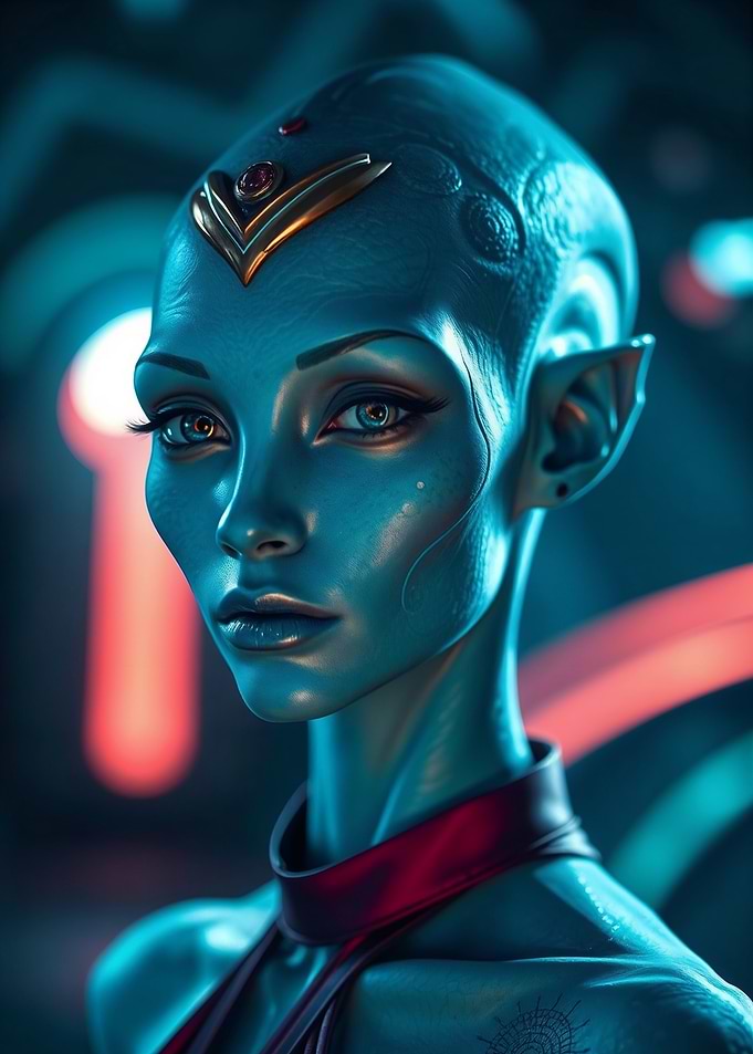 Blue Arcturian Alien Woman Portrait