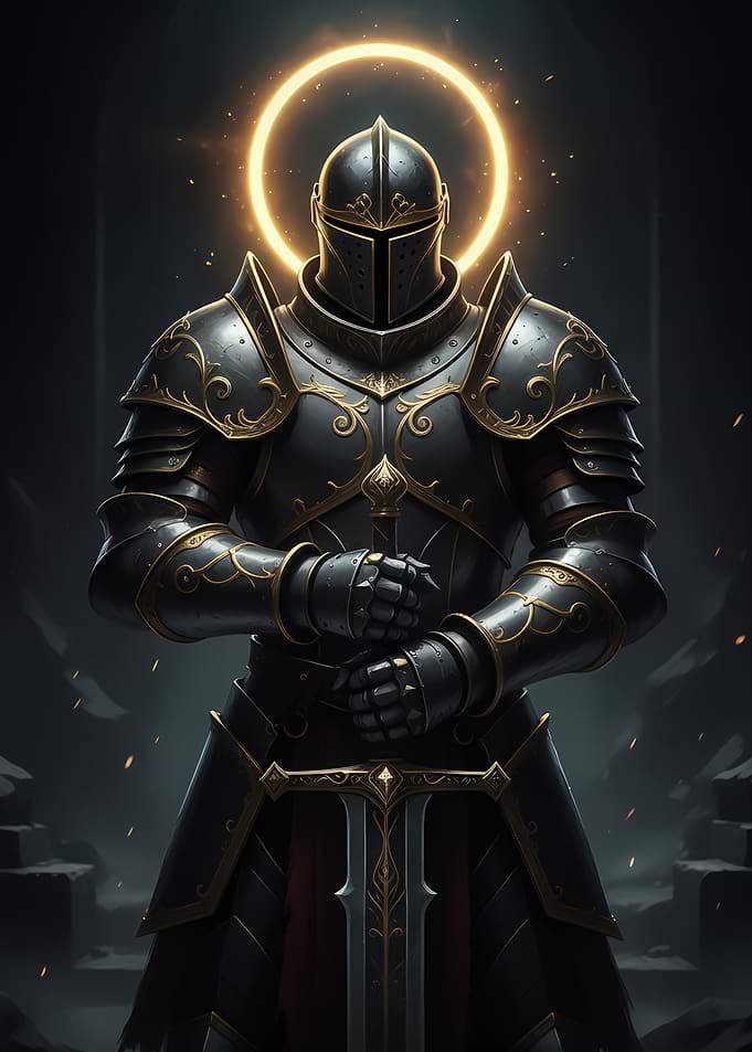 Knight in shining armor with halo