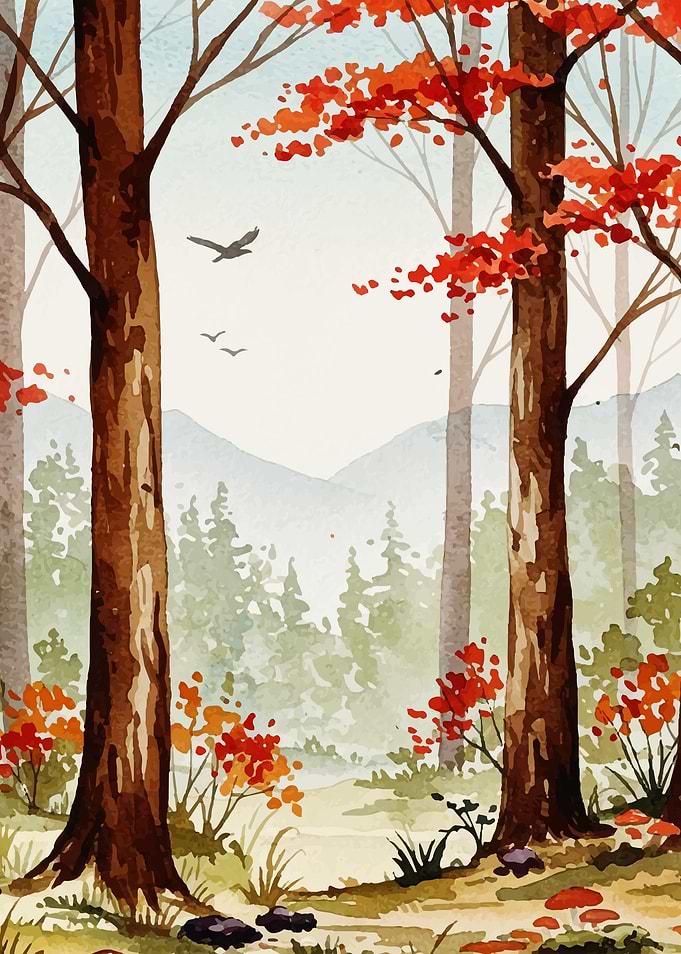 Autumn Forest Watercolor Painting
