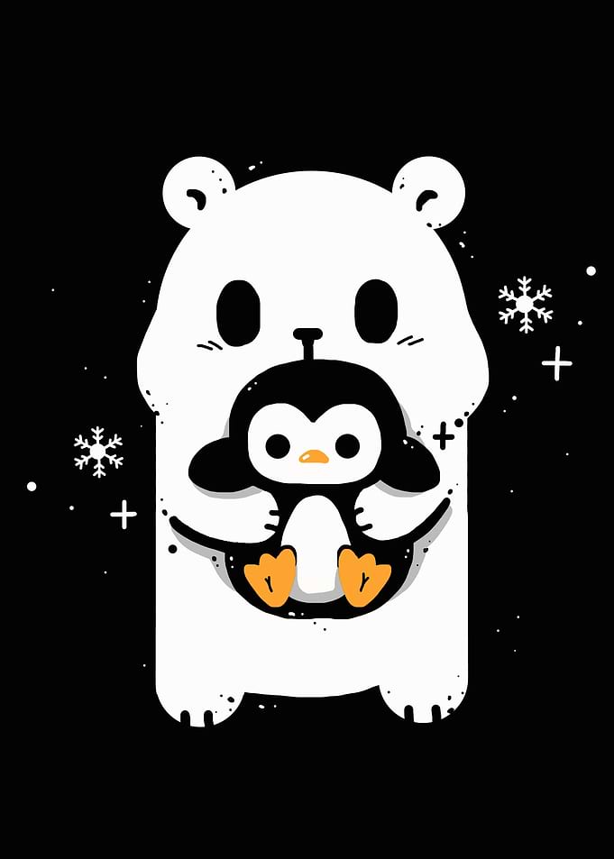 Polar Bear Hugging Penguin Cartoon