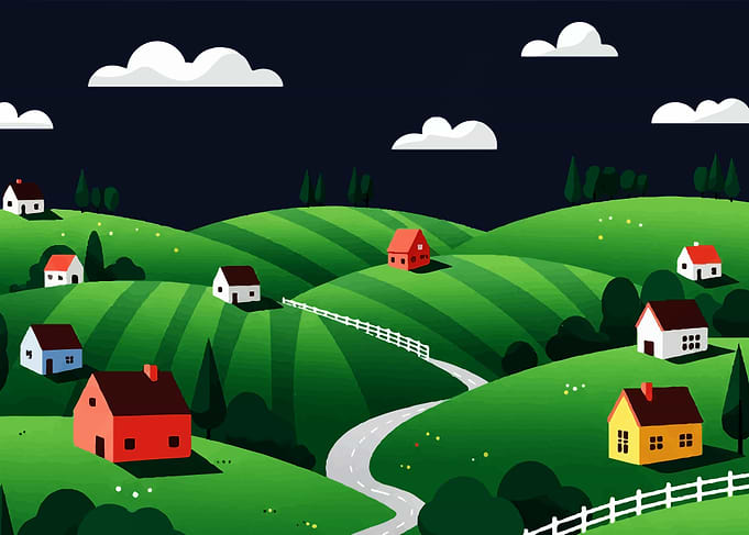Rolling Hills Landscape with Houses