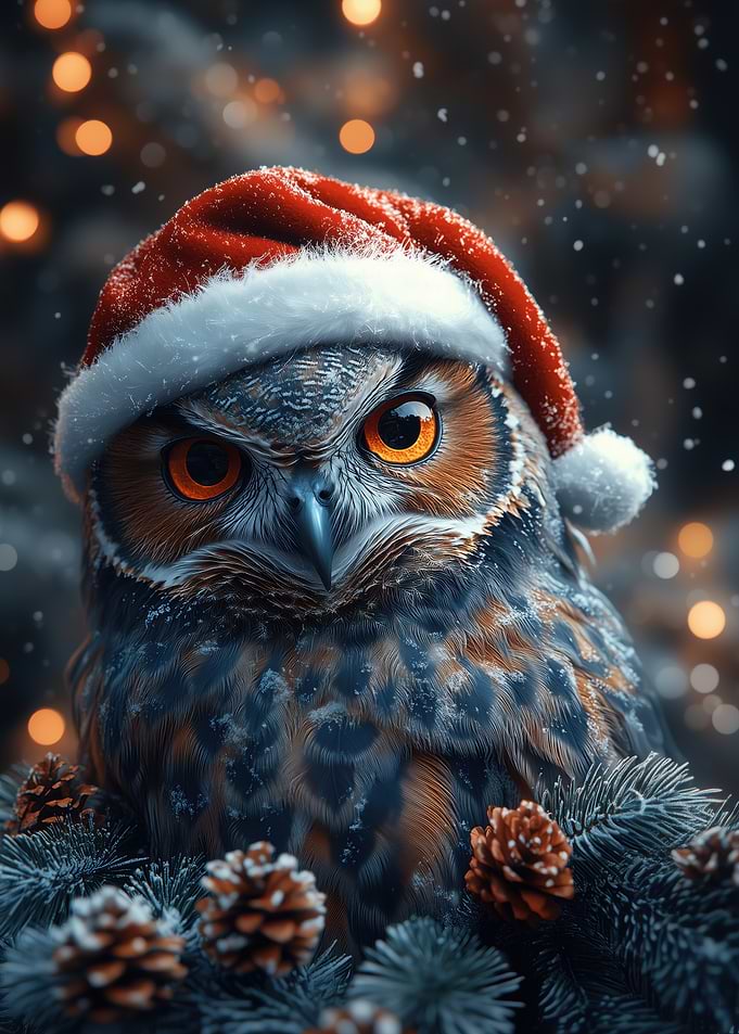 Christmas Owl with Santa Hat