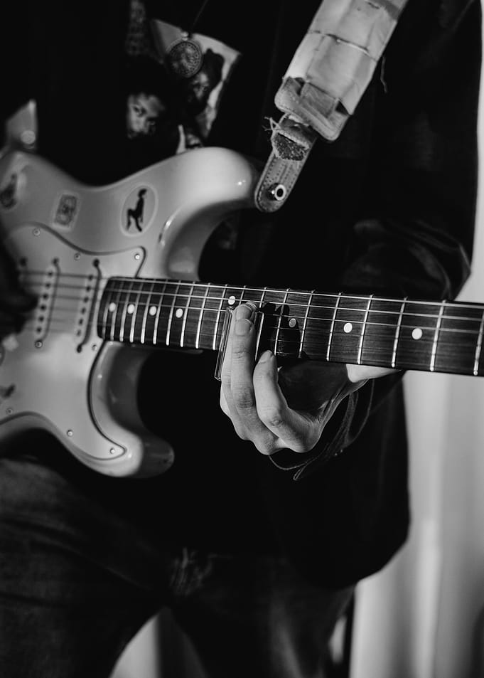 Guitar player in black and white