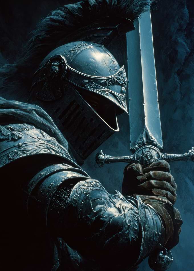 Knight in shining armor with sword