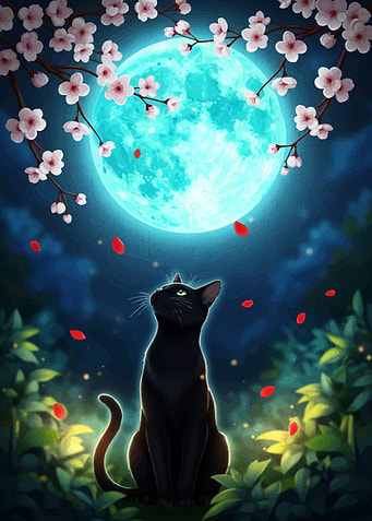 Black Cat Gazing at the Moon