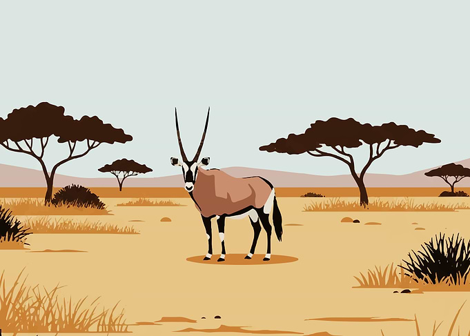 Oryx in African Savannah Illustration
