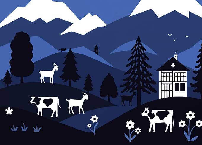 Mountain Farm Landscape Illustration