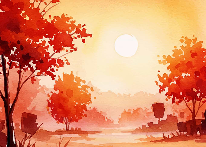 Autumn Watercolor Landscape with Trees