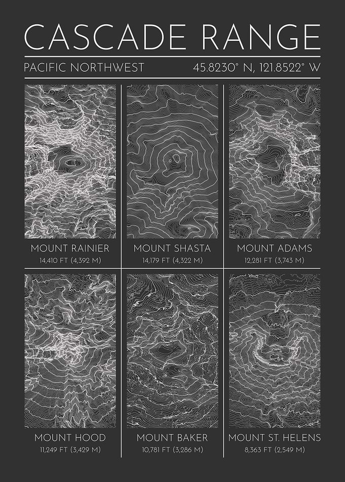 Cascade Range Topographic Contour Map