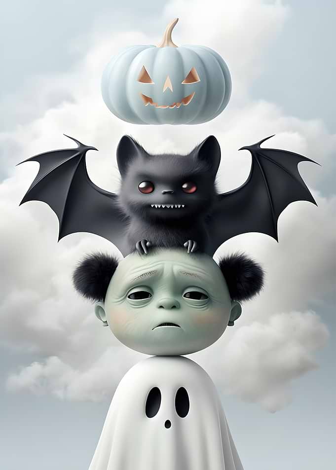 Halloween Totem: Pumpkin, Bat, and Ghost