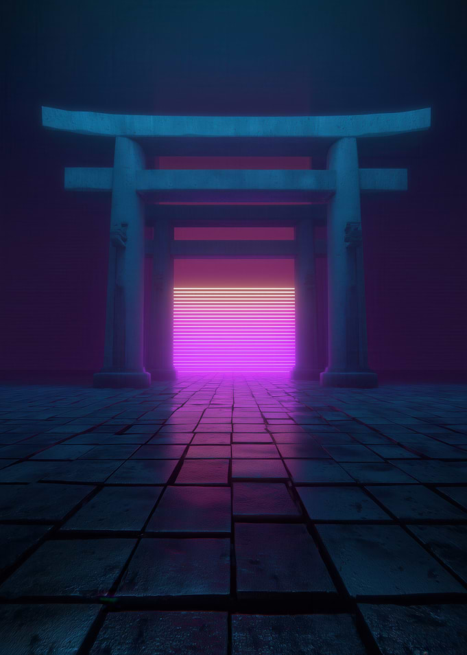 Retro Neon Torii Gate